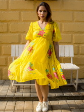 Load image into Gallery viewer, Yellow Digital Print Kota Checks Kurti with Full Flair ClothsVilla