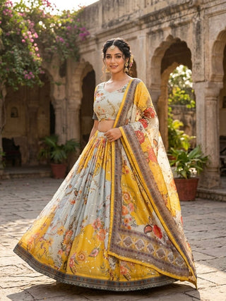 Yellow Digital Print Silk Lehenga Set ClothsVilla