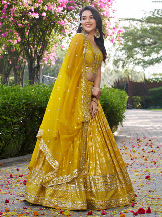 Yellow Dola Silk Jacquard Embroidered Lehenga Choli Clothsvilla