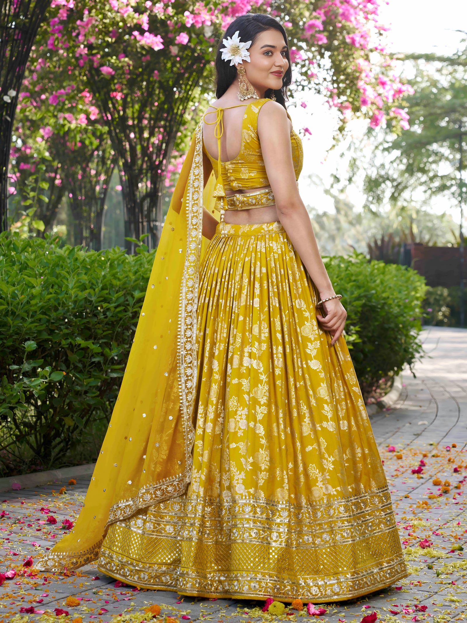 Yellow Dola Silk Jacquard Embroidered Lehenga Choli Clothsvilla