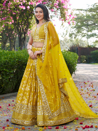 Yellow Dola Silk Jacquard Embroidered Lehenga Choli Clothsvilla