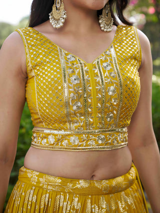 Yellow Dola Silk Jacquard Embroidered Lehenga Choli Clothsvilla