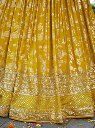 Yellow Dola Silk Jacquard Embroidered Lehenga Choli Clothsvilla