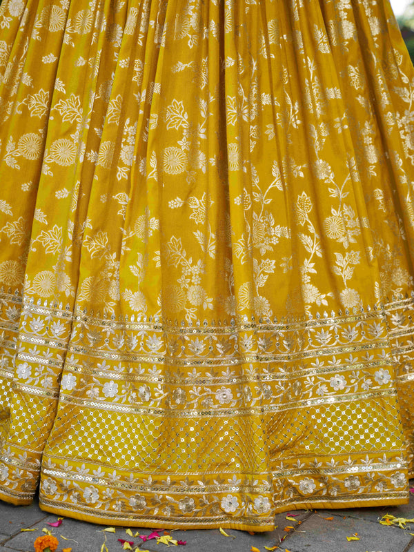 Yellow Dola Silk Jacquard Embroidered Lehenga Choli Clothsvilla