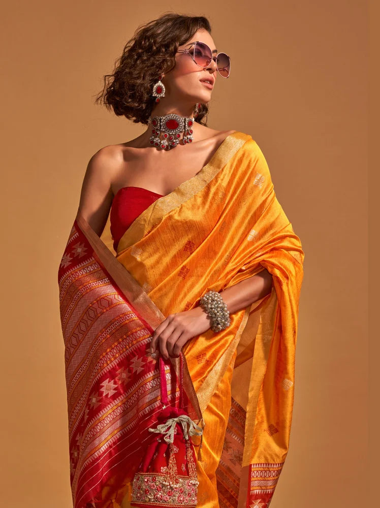 Yellow Elegant Banarasi Blended Silk Saree with Intricate Timeless Design – Ideal for Grand Occasions ClothsVilla