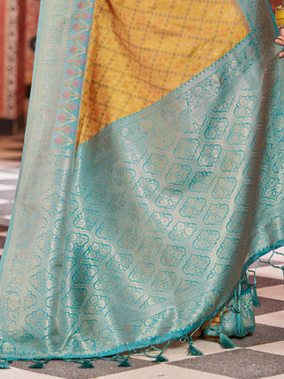 Yellow Elegant Banarasi Tissue Silk Saree with Zari Woven Design ClothsVilla