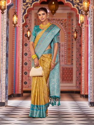 Yellow Elegant Banarasi Tissue Silk Saree with Zari Woven Design ClothsVilla