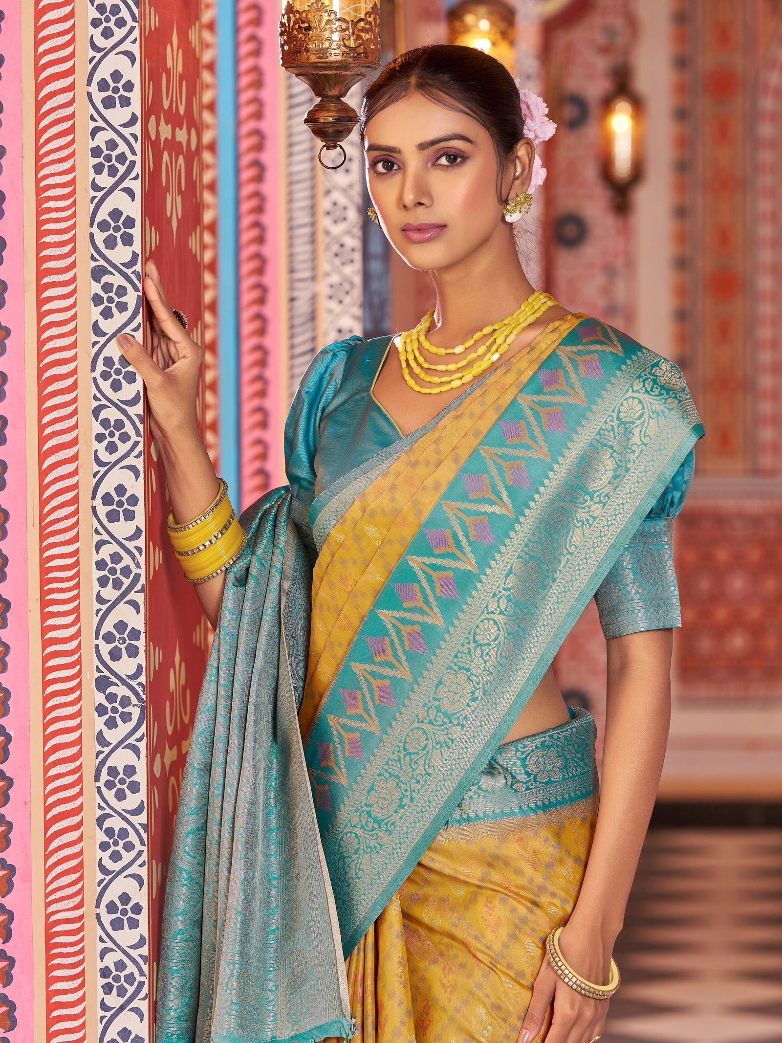 Yellow Elegant Banarasi Tissue Silk Saree with Zari Woven Design ClothsVilla
