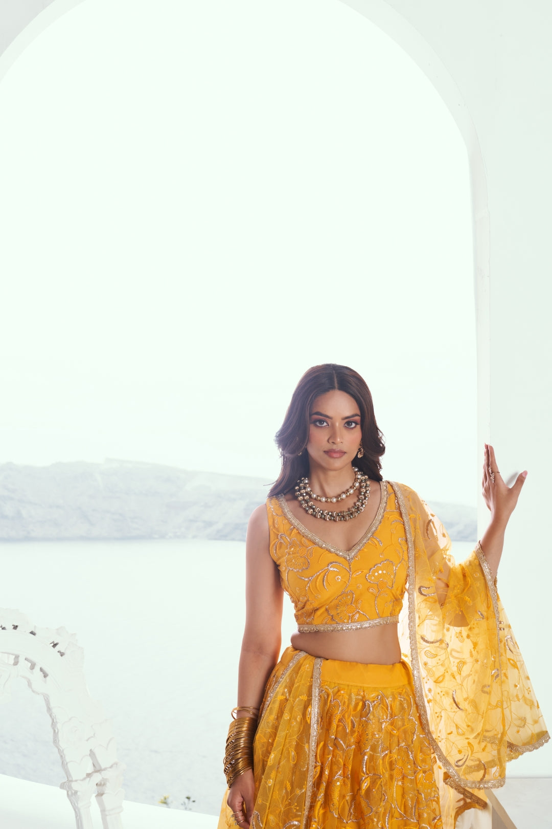 Yellow Elegant Butterfly Net Lehenga with Tone-to-Tone Embroidery