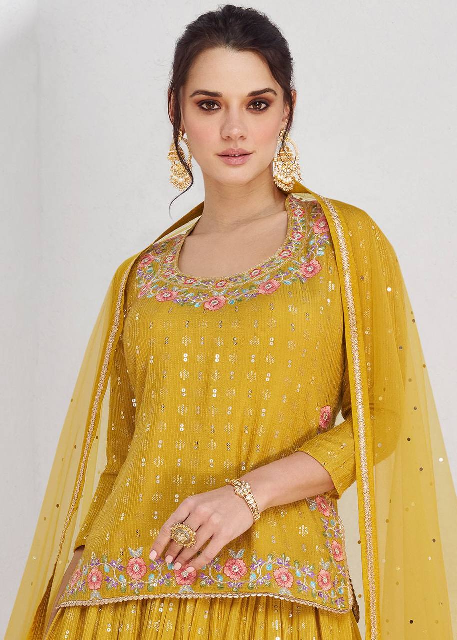 Yellow Elegant Chinon Embroidered Lehenga Set with Dupatta Secondary image