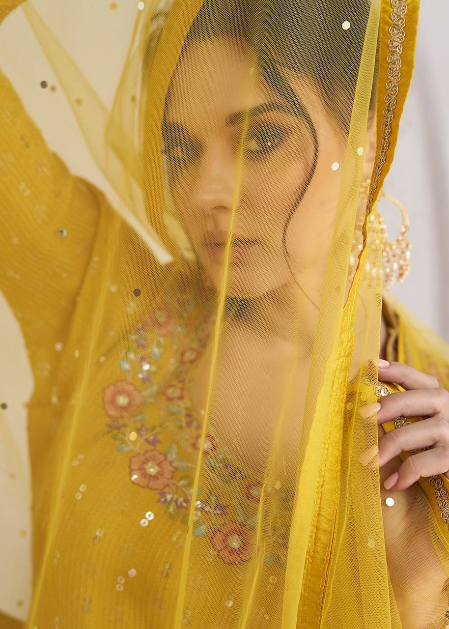 Yellow Elegant Chinon Embroidered Lehenga Set with Dupatta Clothsvilla