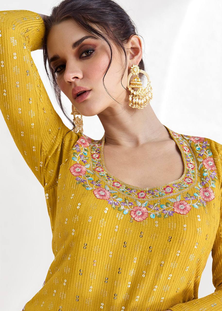 Yellow Elegant Chinon Embroidered Lehenga Set with Dupatta Clothsvilla