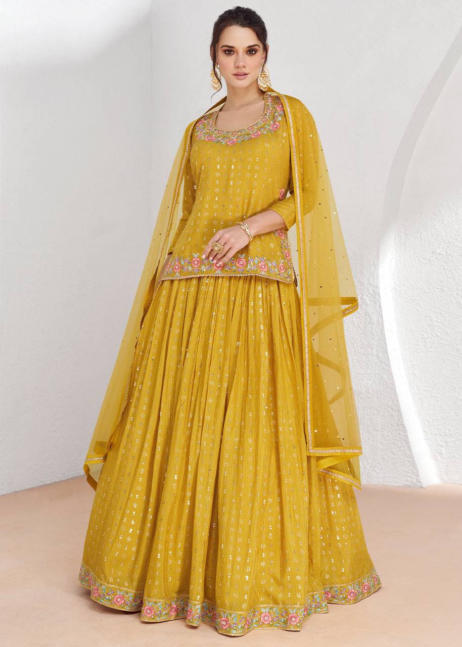 Yellow Elegant Chinon Embroidered Lehenga Set with Dupatta Clothsvilla