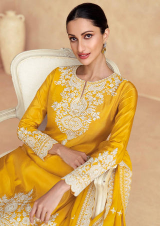 Yellow Elegant Chinon Embroidered Suit Set with Dupatta ClothsVilla