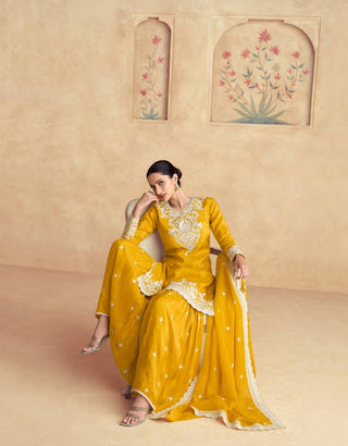 Yellow Elegant Chinon Embroidered Suit Set with Dupatta ClothsVilla