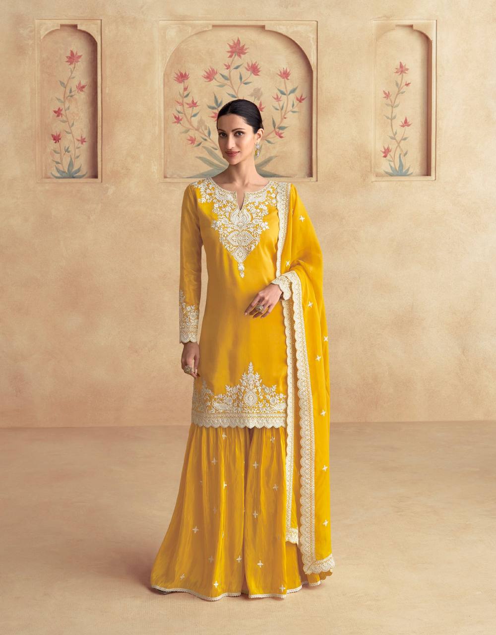 Yellow Elegant Chinon Embroidered Suit Set with Dupatta ClothsVilla