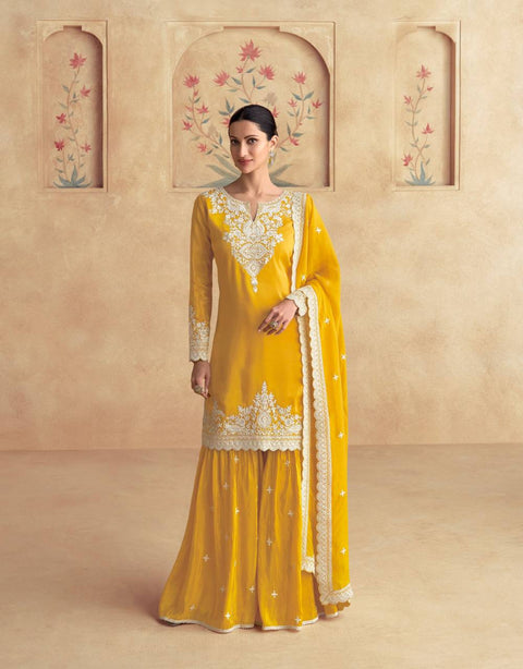Yellow Elegant Chinon Embroidered Suit Set with Dupatta ClothsVilla Main image