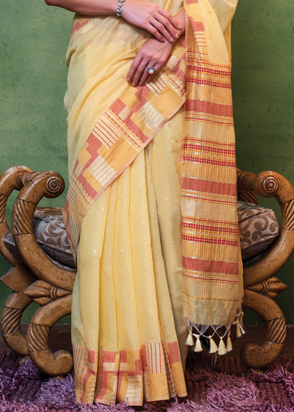 Yellow Elegant Cotton Silk Blended Saree – Graceful & Lustrous Drape ClothsVilla
