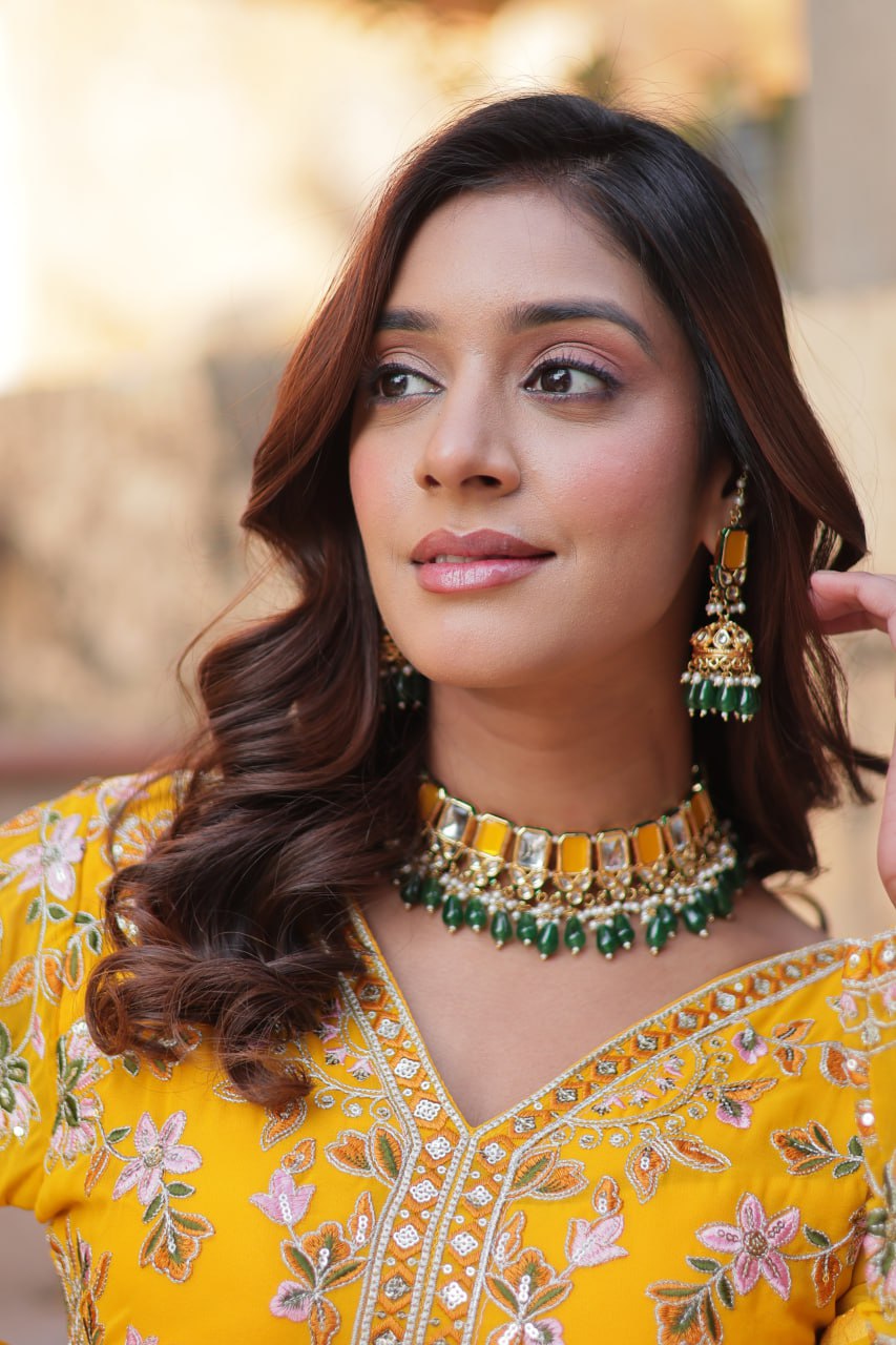 Yellow Elegant Embroidered Faux Blooming Gown with Dupatta – Luxe Festive Wear