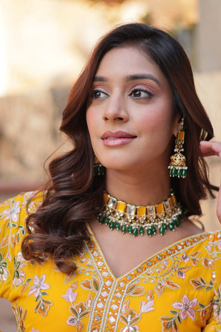 Yellow Elegant Embroidered Faux Blooming Gown with Dupatta – Luxe Festive Wear