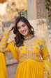 Load image into Gallery viewer, Yellow Elegant Embroidered Faux Blooming Gown with Dupatta – Luxe Festive Wear