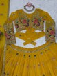 Load image into Gallery viewer, Yellow Elegant Faux Georgette Embroidered Lehenga Choli Set with Dupatta Thread, Sequin &amp; Coding Dori Work Full-Stitched with Cancan Flair ClothsVilla