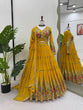 Load image into Gallery viewer, Yellow Elegant Faux Georgette Embroidered Lehenga Choli Set with Dupatta Thread, Sequin &amp; Coding Dori Work Full-Stitched with Cancan Flair ClothsVilla