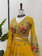 Load image into Gallery viewer, Yellow Elegant Faux Georgette Embroidered Lehenga Choli Set with Dupatta Thread, Sequin &amp; Coding Dori Work Full-Stitched with Cancan Flair ClothsVilla