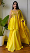 Load image into Gallery viewer, Yellow Elegant Faux Georgette Embroidered Three-Piece Set