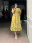 Yellow Elegant Georgette Printed Frock with  Flair & Micro Crepe Lining ClothsVilla