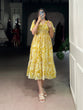 Load image into Gallery viewer, Yellow Elegant Georgette Printed Frock with  Flair &amp; Micro Crepe Lining ClothsVilla