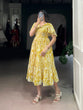 Load image into Gallery viewer, Yellow Elegant Georgette Printed Frock with  Flair &amp; Micro Crepe Lining ClothsVilla