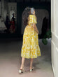 Load image into Gallery viewer, Yellow Elegant Georgette Printed Frock with  Flair &amp; Micro Crepe Lining ClothsVilla