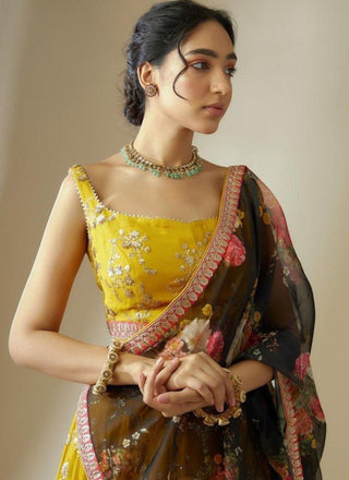 Yellow Elegant Georgette Semi-Stitched Lehenga with Zari & Sequins Embroidery, Organza Printed Dupatta, and Unstitched Blouse ClothsVilla