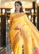 Load image into Gallery viewer, Yellow Elegant Linen Saree with Floral Printed Weaving Work ClothsVilla