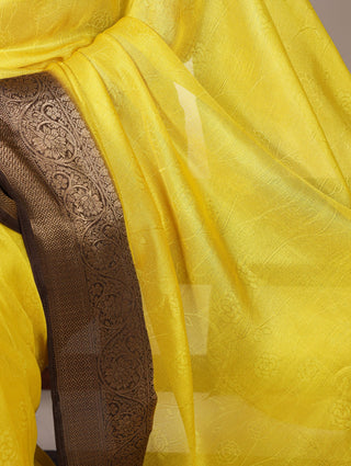 Yellow Elegant Marsh Mello Zari Weaving Saree with Matching Unstitched Blouse – Traditional Festive & Wedding Wear Clothsvilla