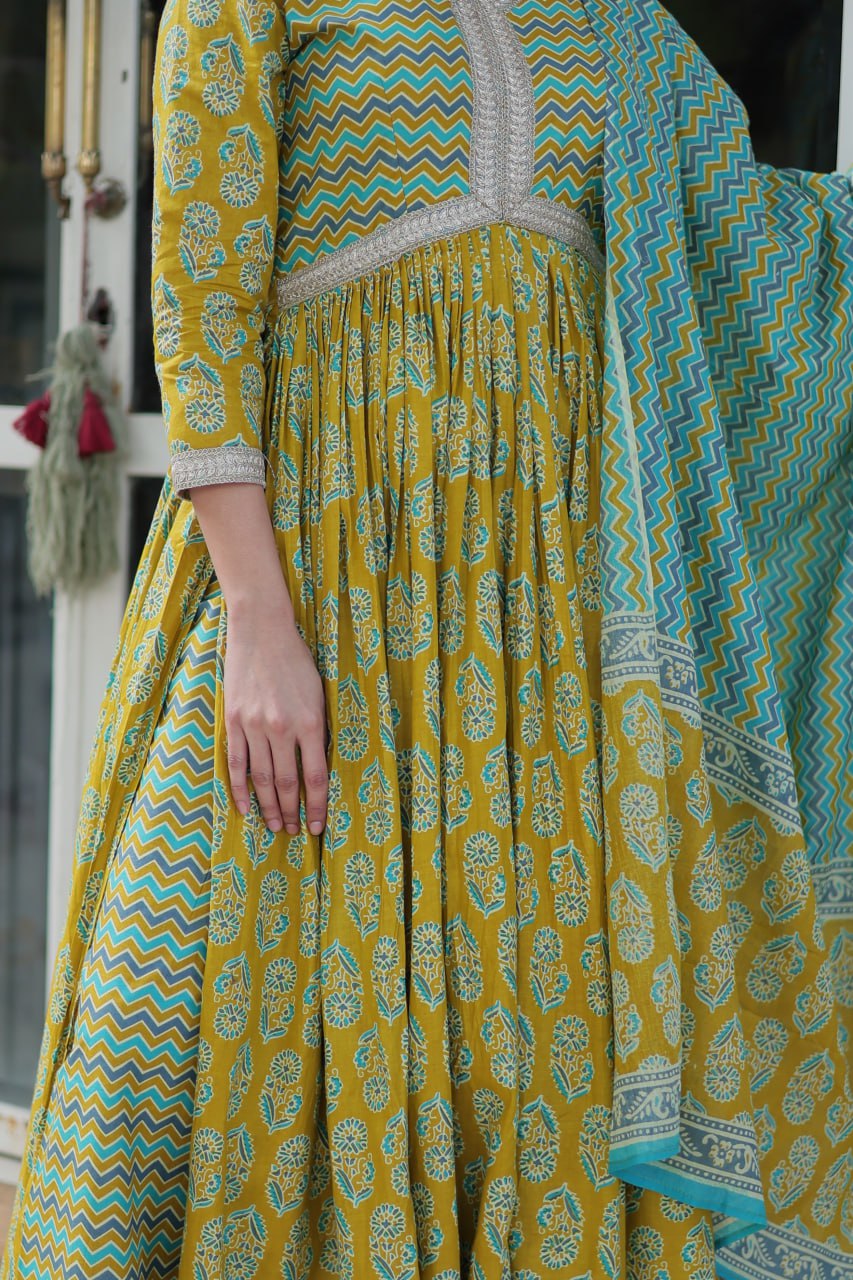 Yellow Elegant Pure Cotton 3-Piece Suit Set for Women Comfortable Fit ClothsVilla