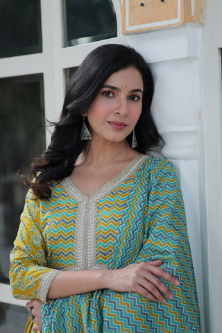 Yellow Elegant Pure Cotton 3-Piece Suit Set for Women Comfortable Fit ClothsVilla
