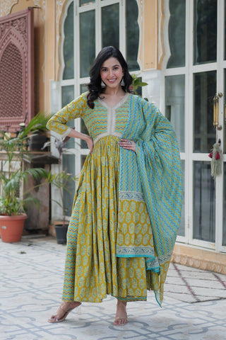 Yellow Elegant Pure Cotton 3-Piece Suit Set for Women Comfortable Fit ClothsVilla