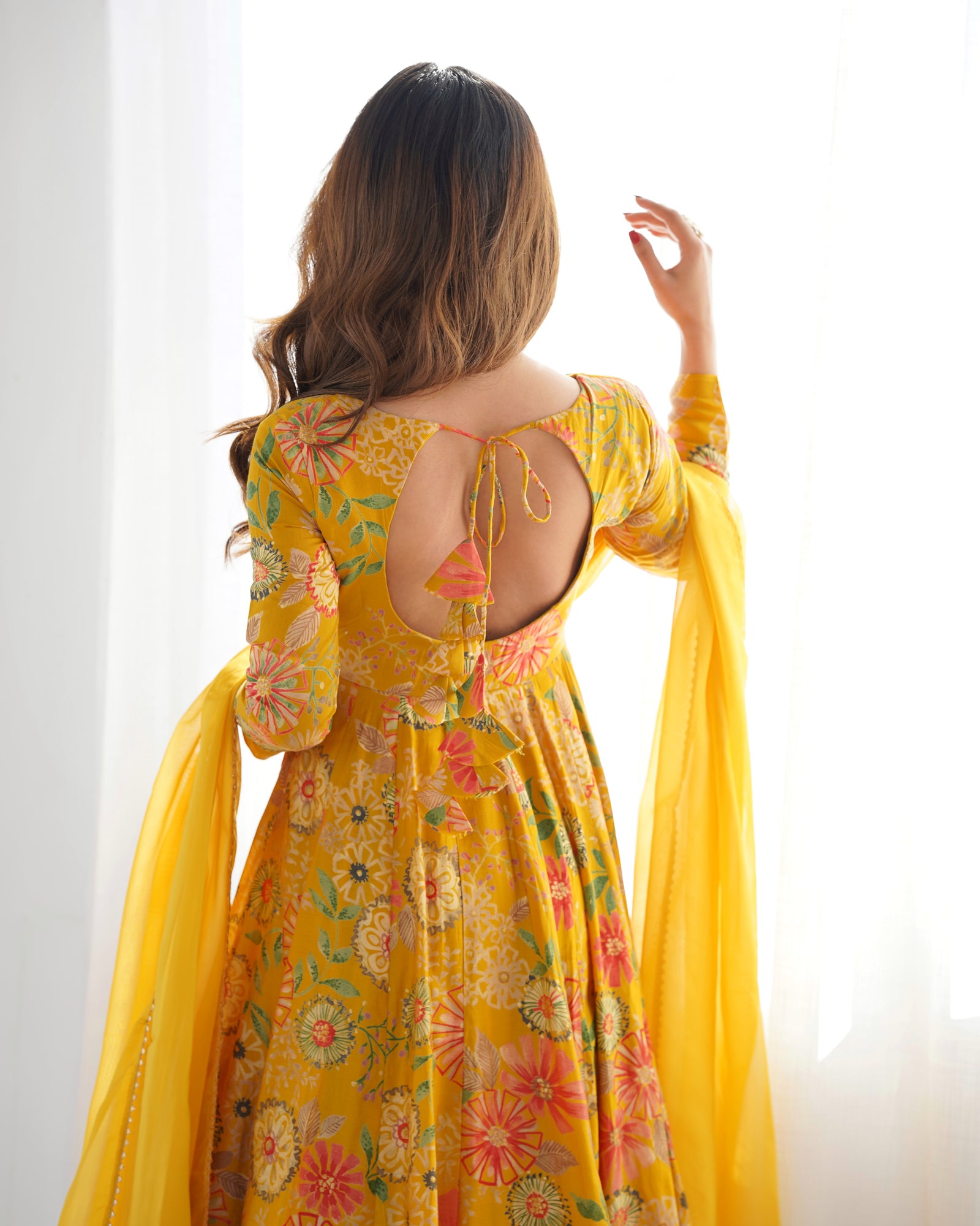 Yellow Elegant Roman Silk Chanderi Kediya Kurta Set with Dupatta & Palazzo