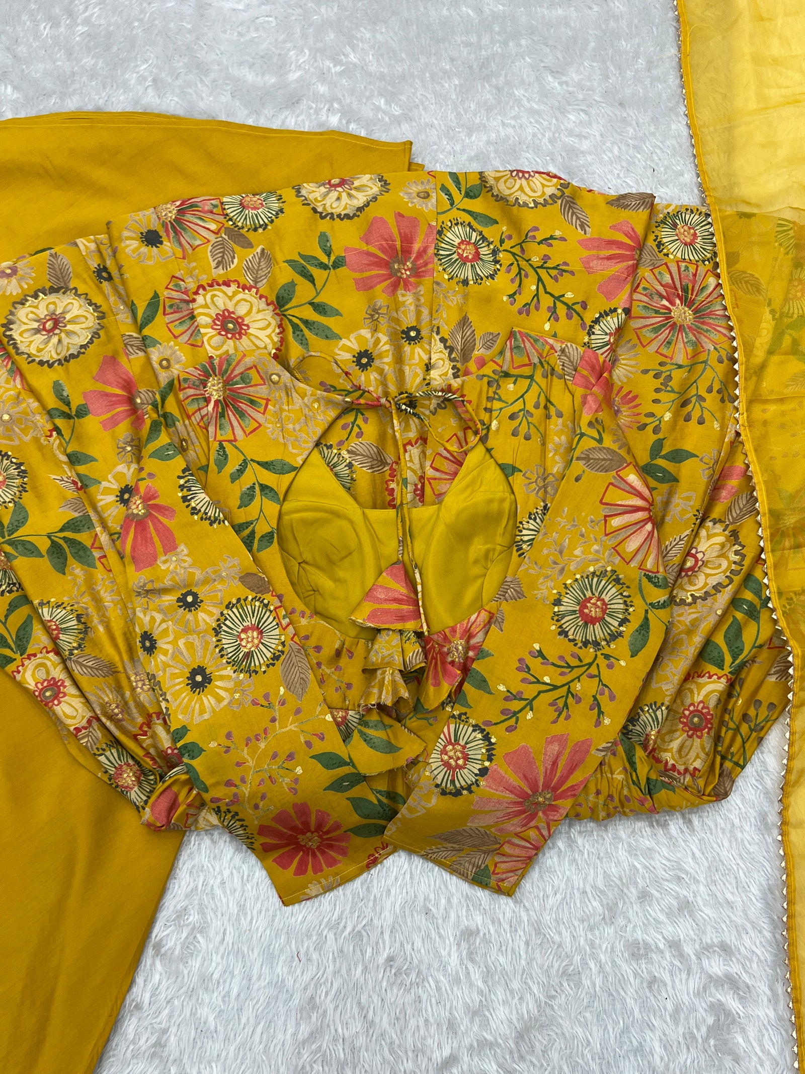 Yellow Elegant Roman Silk Chanderi Kediya Kurta Set with Dupatta & Palazzo