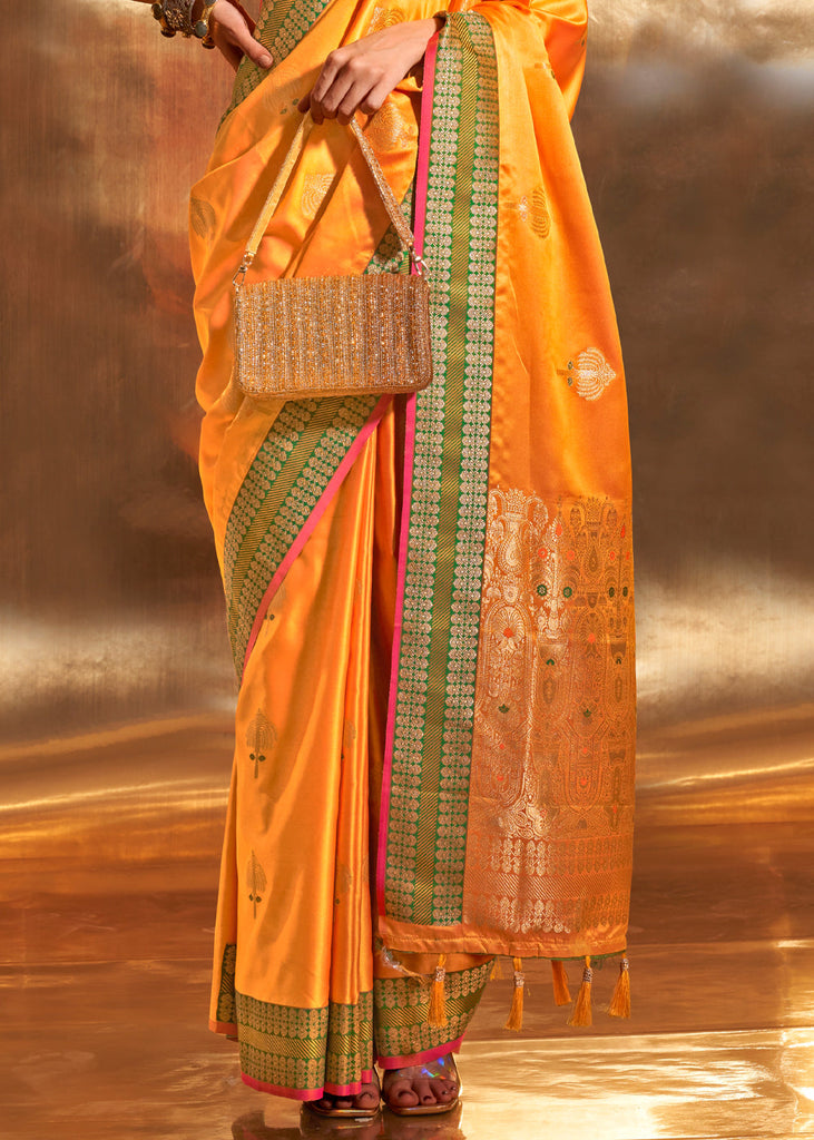 Yellow Elegant Satin Silk Saree – Luxurious Drape for Every Occasion ClothsVilla