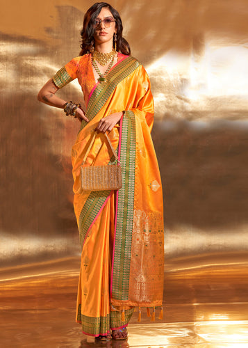Yellow Elegant Satin Silk Saree – Luxurious Drape for Every Occasion ClothsVilla