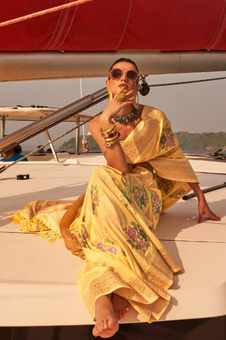 Yellow Elegant Silk Blend Mysore Saree with Tassel Detailing ClothsVilla