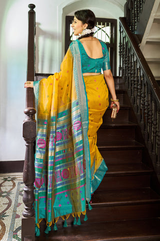 Yellow Elegant Slub Lilan Saree – Luxurious Semi Tussar Silk ClothsVilla