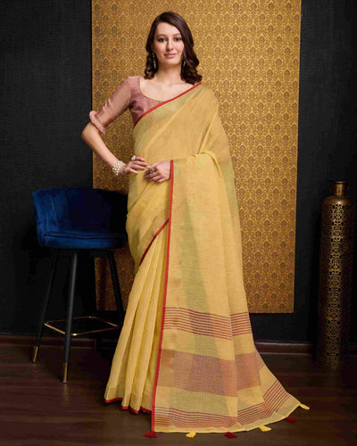 Yellow Elegant Solid Saree with Zari Border – Timeless Grace ClothsVilla