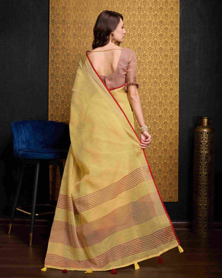 Yellow Elegant Solid Saree with Zari Border – Timeless Grace ClothsVilla