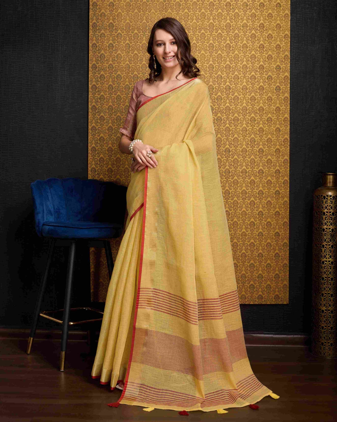 Yellow Elegant Solid Saree with Zari Border – Timeless Grace ClothsVilla Main image