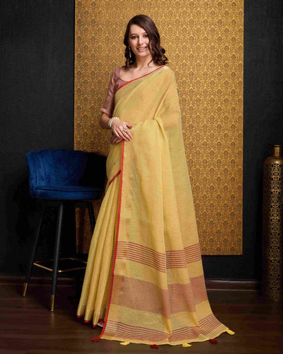 Yellow Elegant Solid Saree with Zari Border – Timeless Grace ClothsVilla