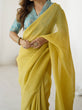 Load image into Gallery viewer, Yellow Elegant Sparkle Silk Ready-to-Wear Saree with Heavy Banarasi Silk Blouse – Stitched Ensemble with Adjustable Hooks ClothsVilla